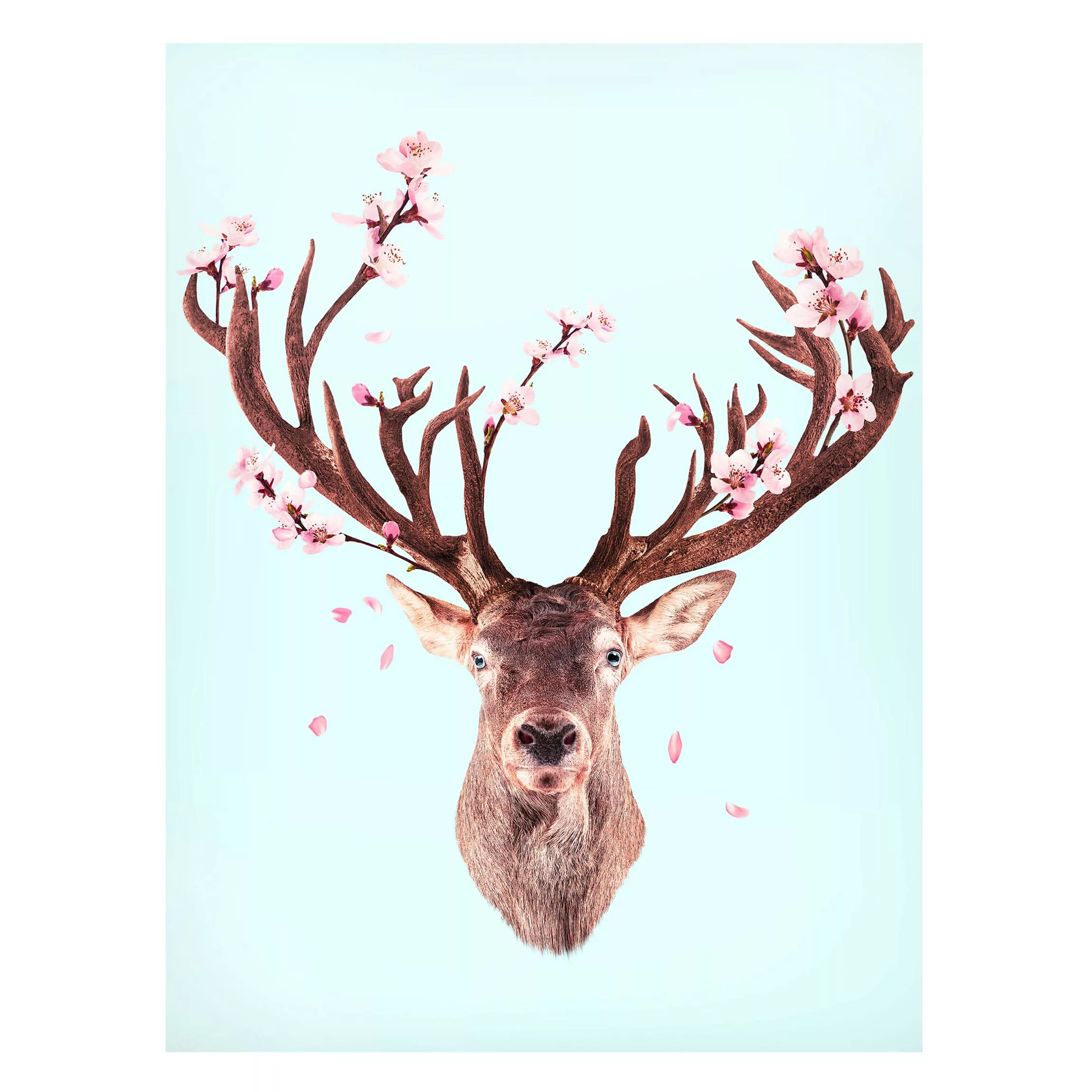Magnettafel Blumen - Hochformat 3:4 Hirsch mit Kirschblüten günstig online kaufen