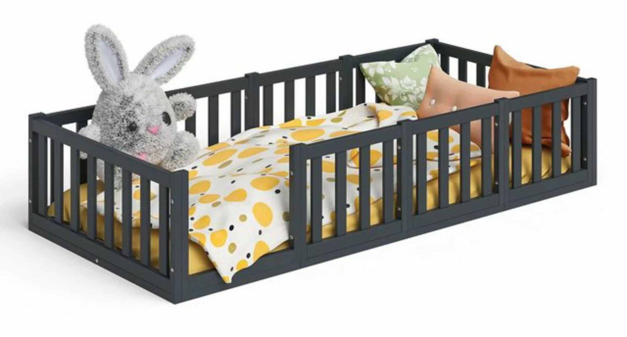 Bellabino Kinderbett Tapi (90x200 cm, grau, Bodenbett mit Lattenrost und ru günstig online kaufen