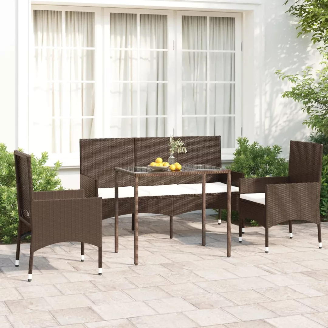 Vidaxl 4-tlg. Garten-lounge-set Mit Kissen Braun Poly Rattan günstig online kaufen