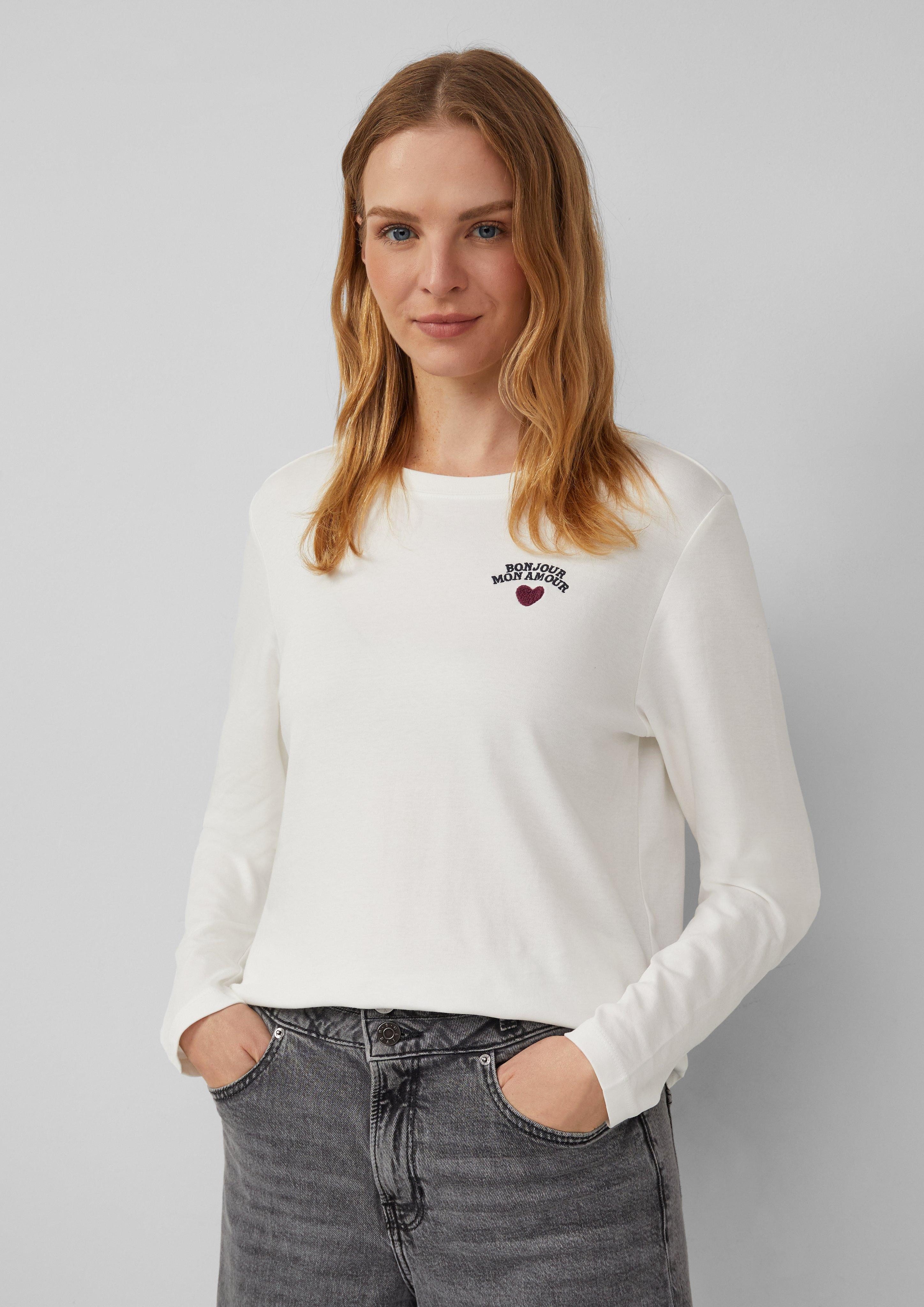 s.Oliver Langarmshirt Verkürztes Longsleeve mit Stickerei-Detail günstig online kaufen