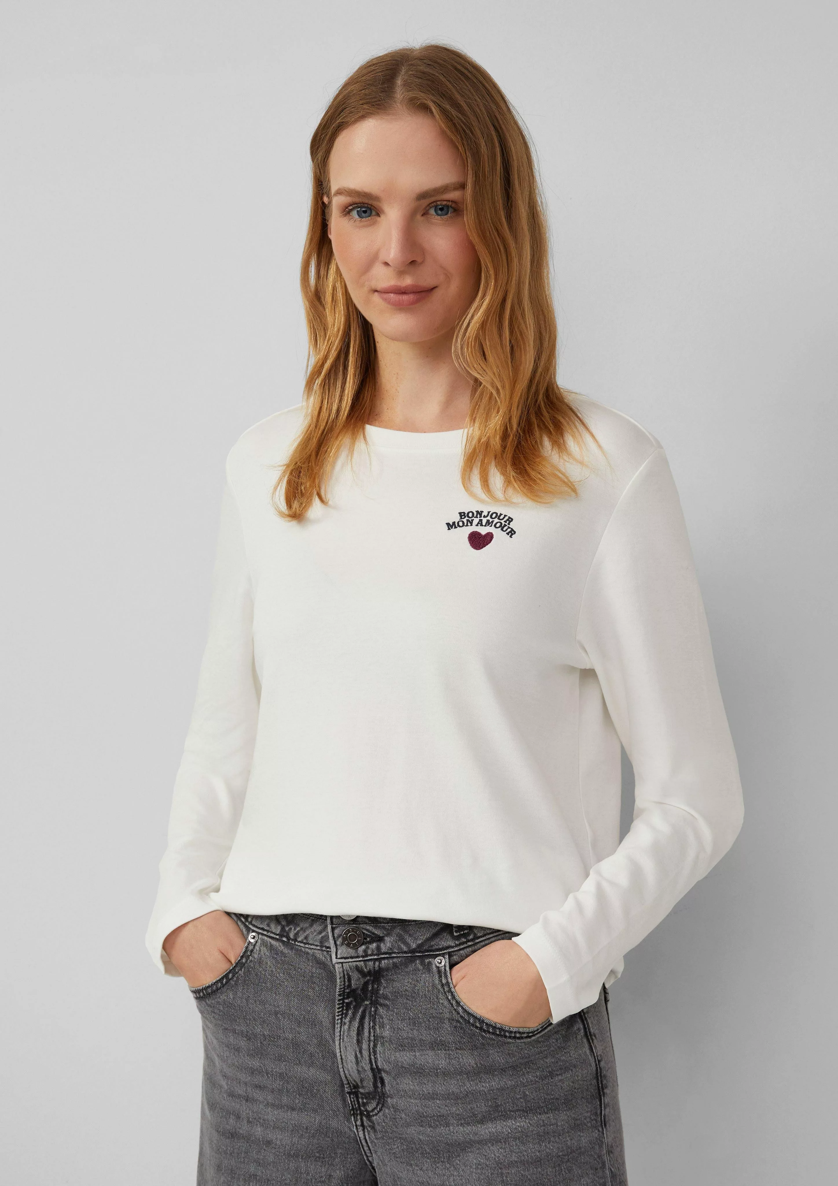 s.Oliver Langarmshirt Verkürztes Longsleeve mit Stickerei-Detail günstig online kaufen