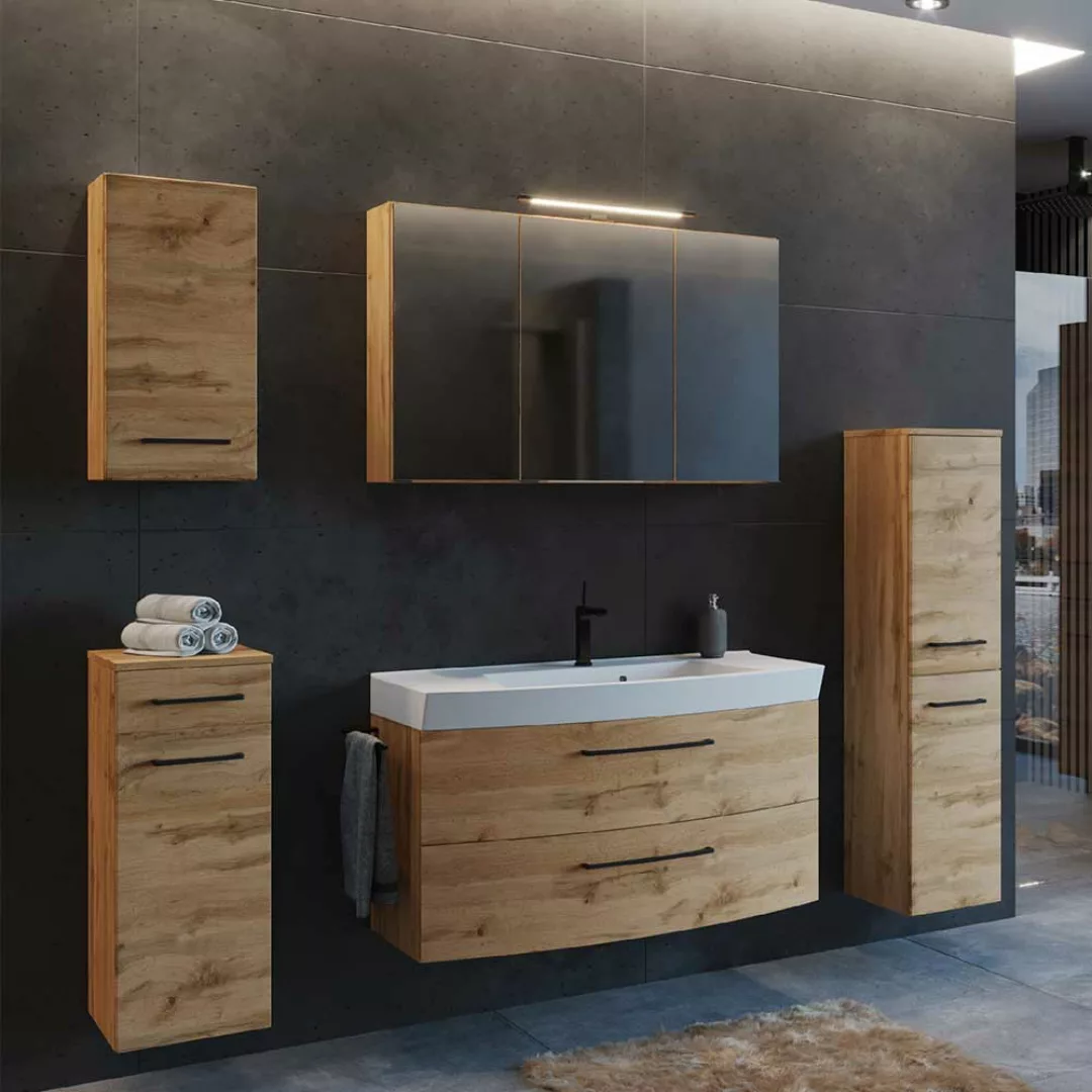 Badezimmermöbel mit Waschbecken im Landhausstil Holzoptik (fünfteilig) günstig online kaufen