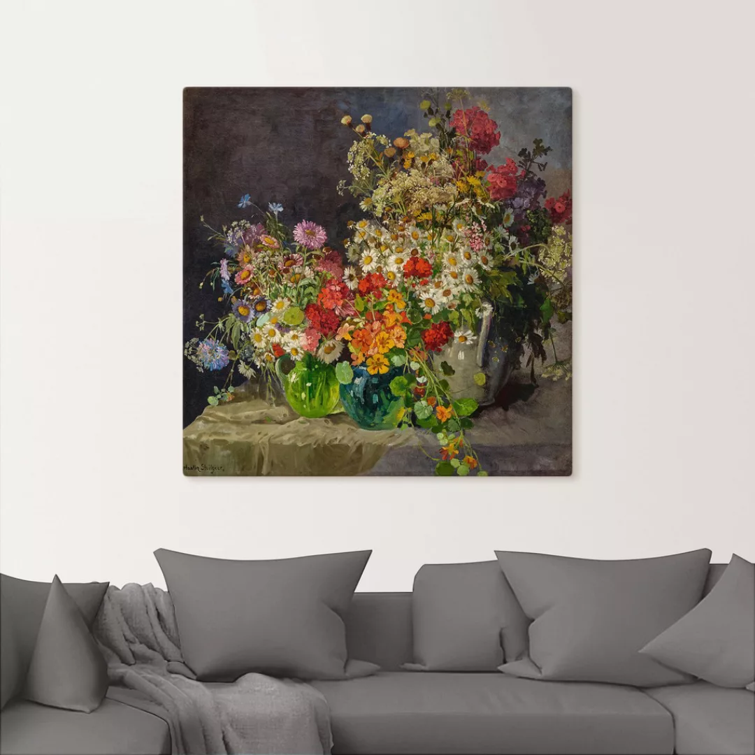 Artland Leinwandbild "Stillleben mit Wiesenblumen in Krügen.", Arrangements günstig online kaufen