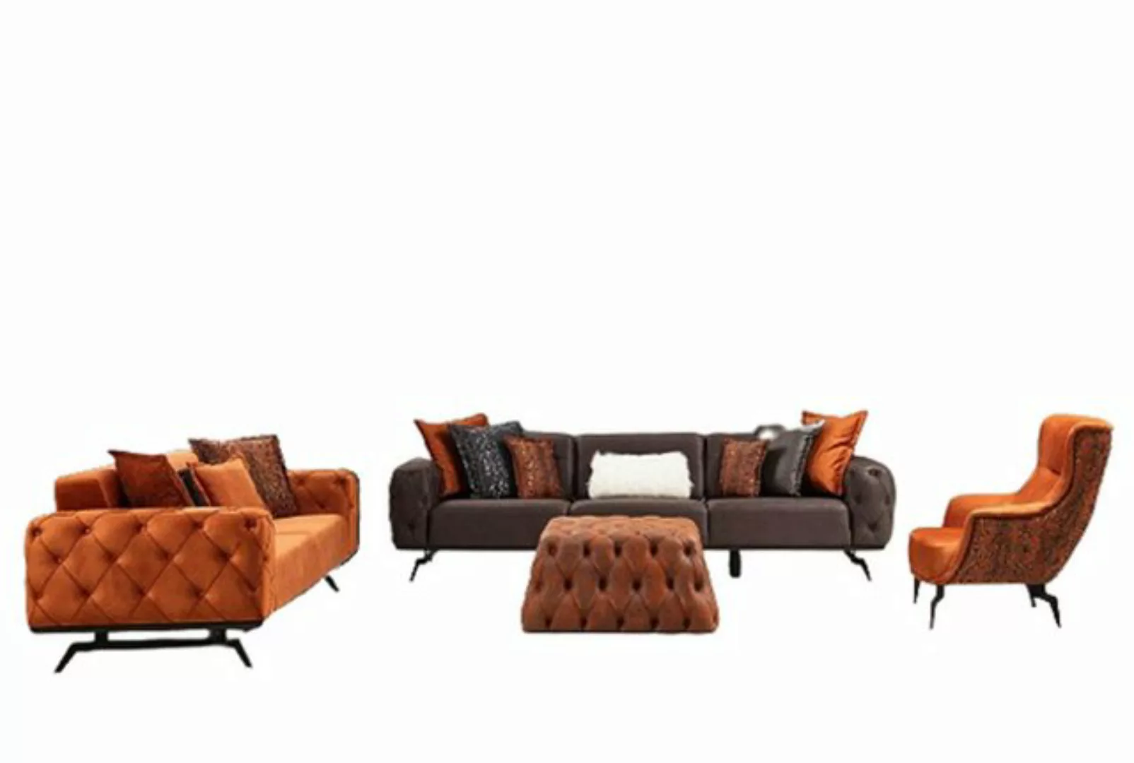 JVmoebel Sofa Couchgarnitur Viersitzer Dreisitzer Sessel Orange Sofa 3tlg S günstig online kaufen