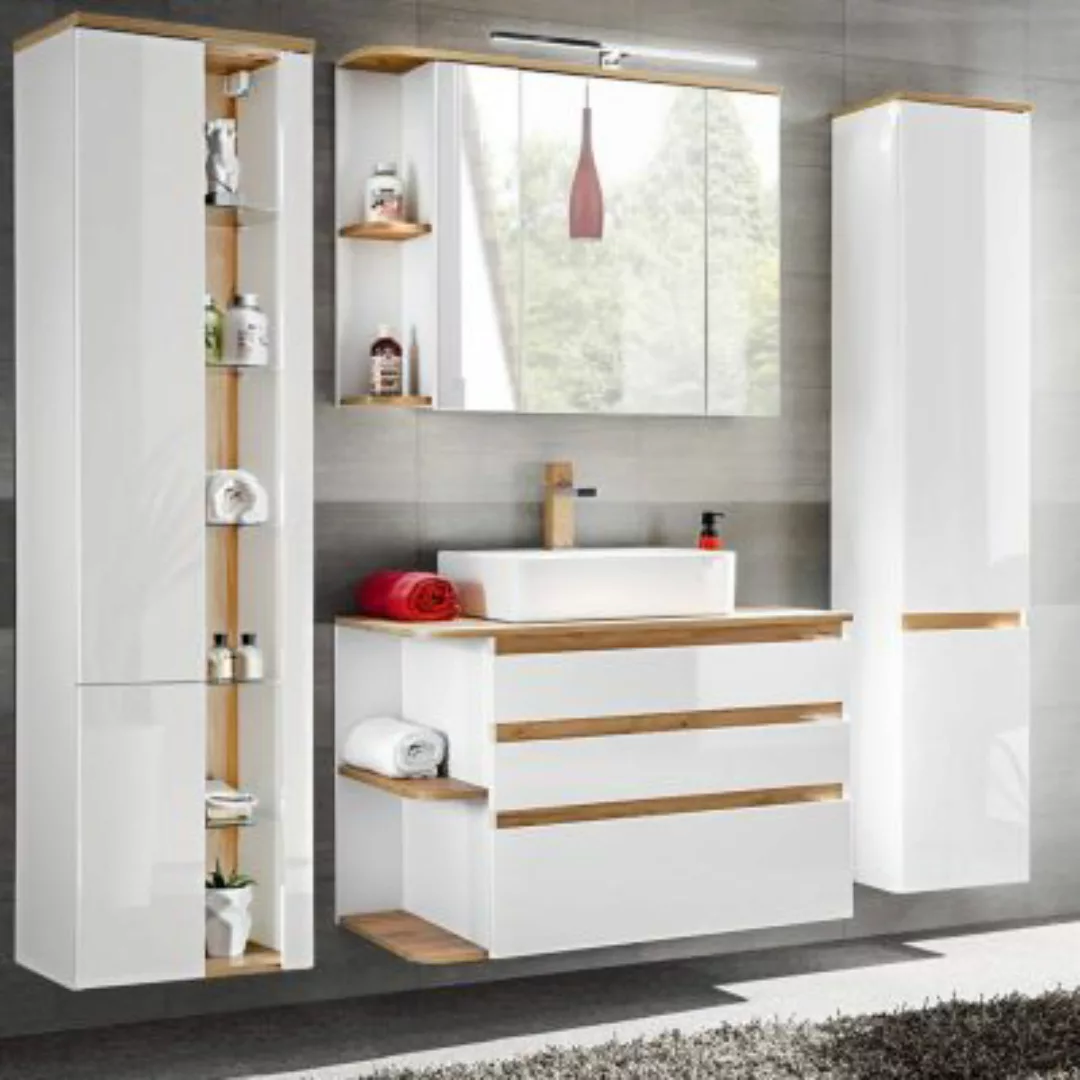 Lomadox Badezimmermöbel Set mit Keramik-Waschtisch CAMPOS-56, Hochglanz wei günstig online kaufen