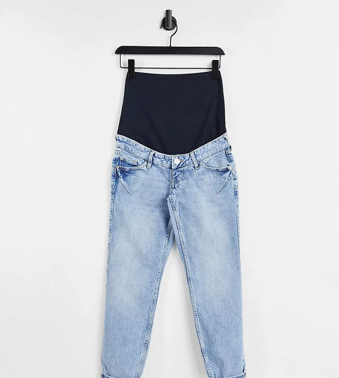River Island – Umstandsmode – Jeans in Hellblau mit Bund über dem Babybauch günstig online kaufen