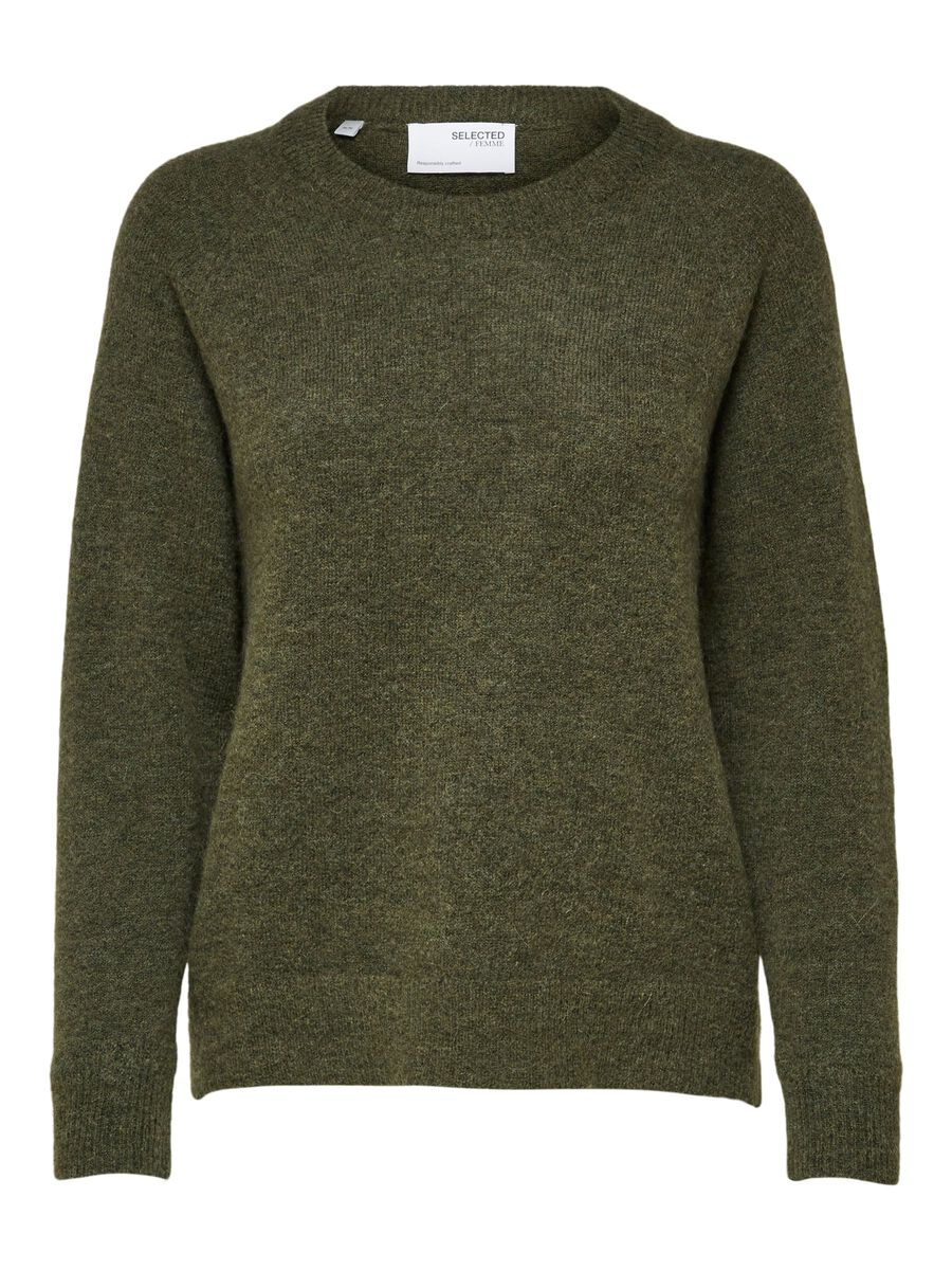 SELECTED Rundhalsausschnitt Woll Pullover Damen Grün günstig online kaufen