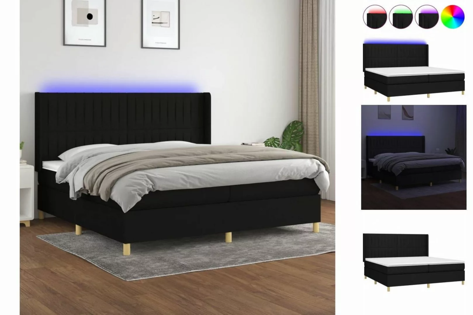 vidaXL Bettgestell Boxspringbett mit Matratze LED Schwarz 200x200 cm Stoff günstig online kaufen