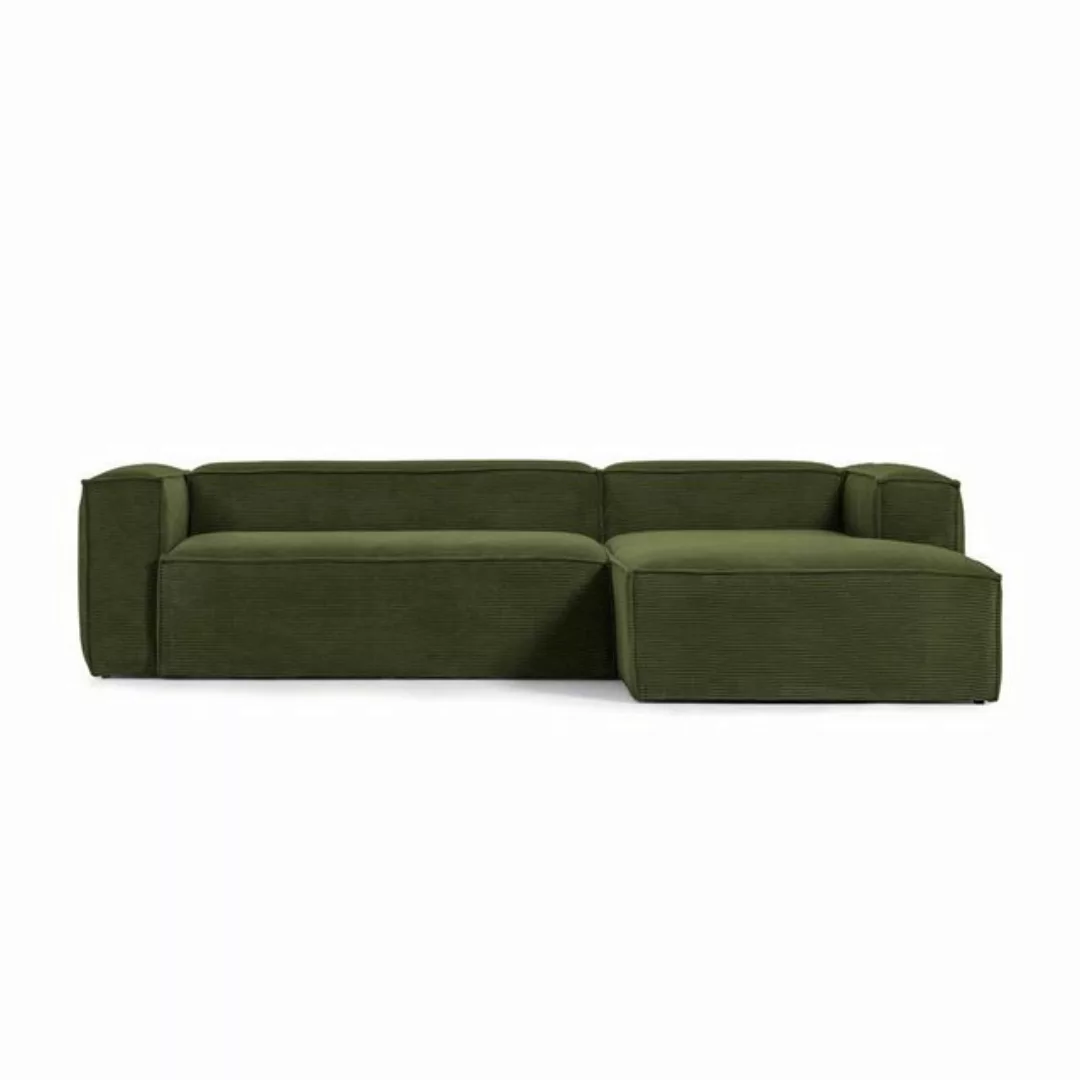 Natur24 Sofa Sofa Blok 3-Sitzer Longchair rechts dicker Cord grün 300cm Cou günstig online kaufen