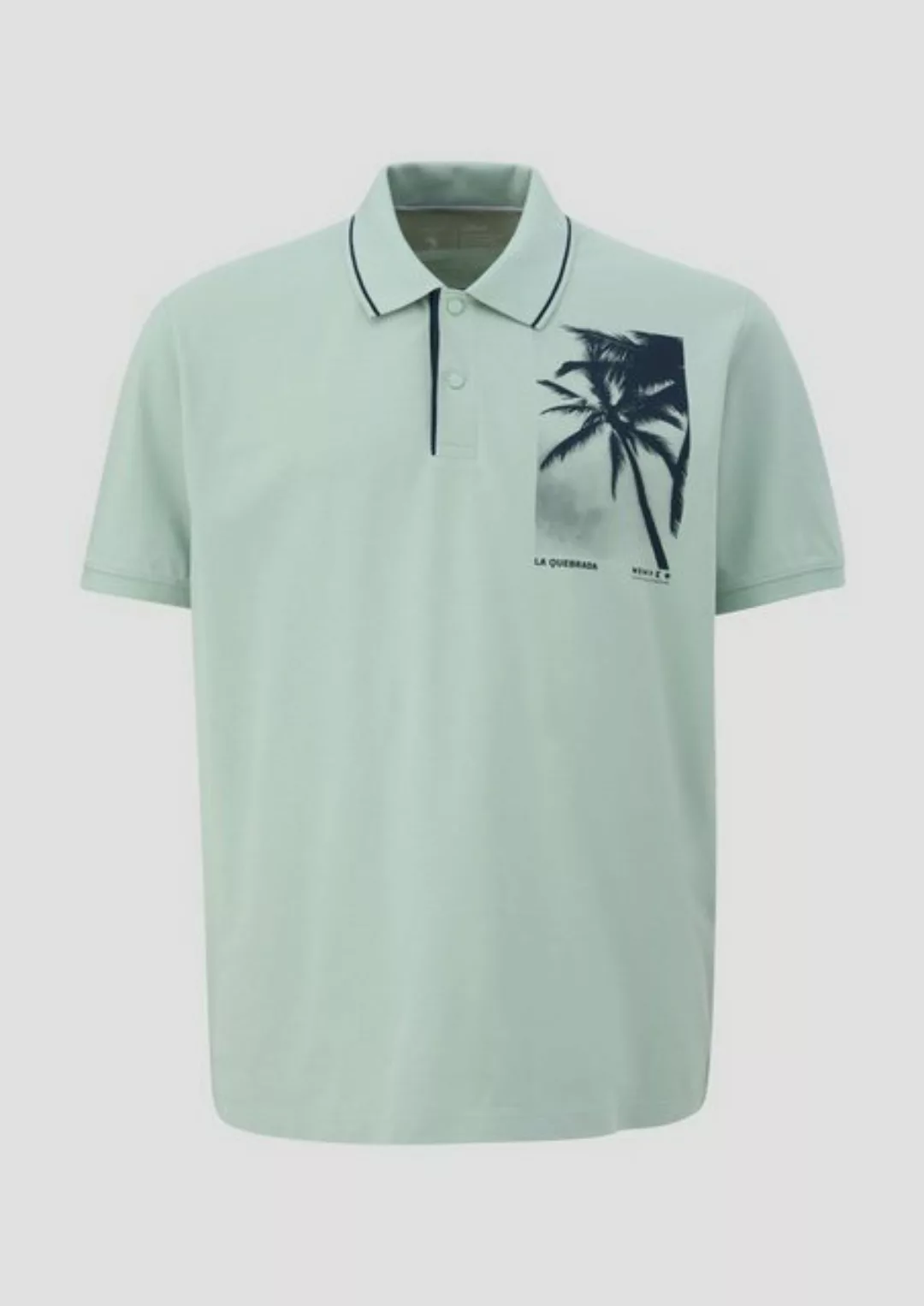s.Oliver Kurzarmshirt Poloshirt mit Frontprint Kontrast-Details günstig online kaufen