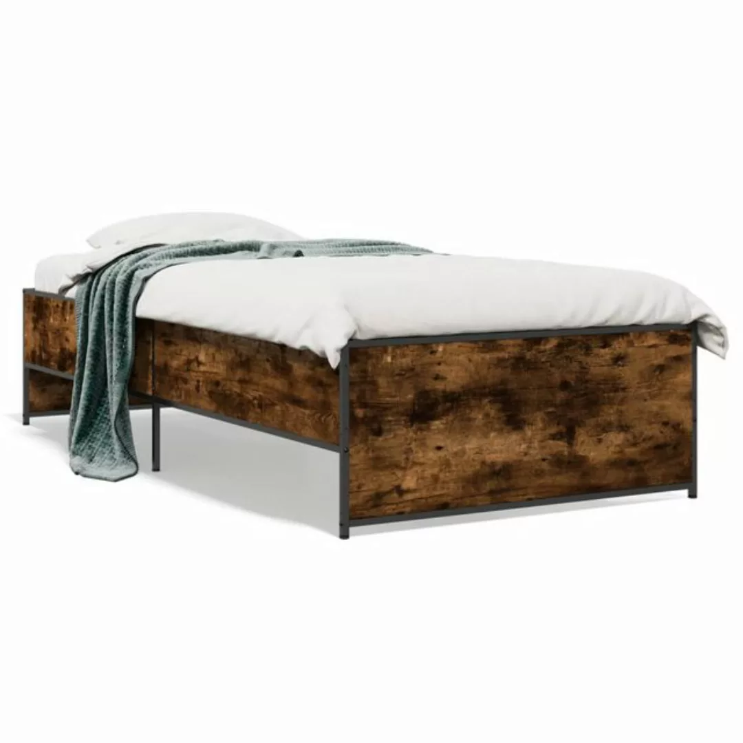 vidaXL Bett Bettgestell Räuchereiche 75x190 cm Holzwerkstoff und Metall günstig online kaufen