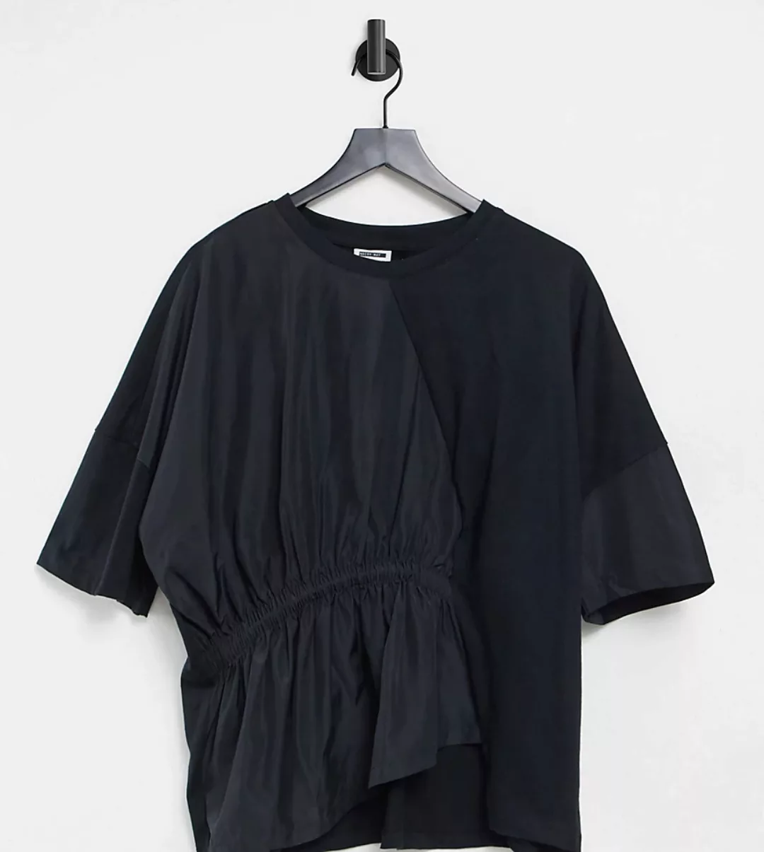Noisy May Curve – T-Shirt mit geraffter Verzierung aus Nylon in Schwarz günstig online kaufen