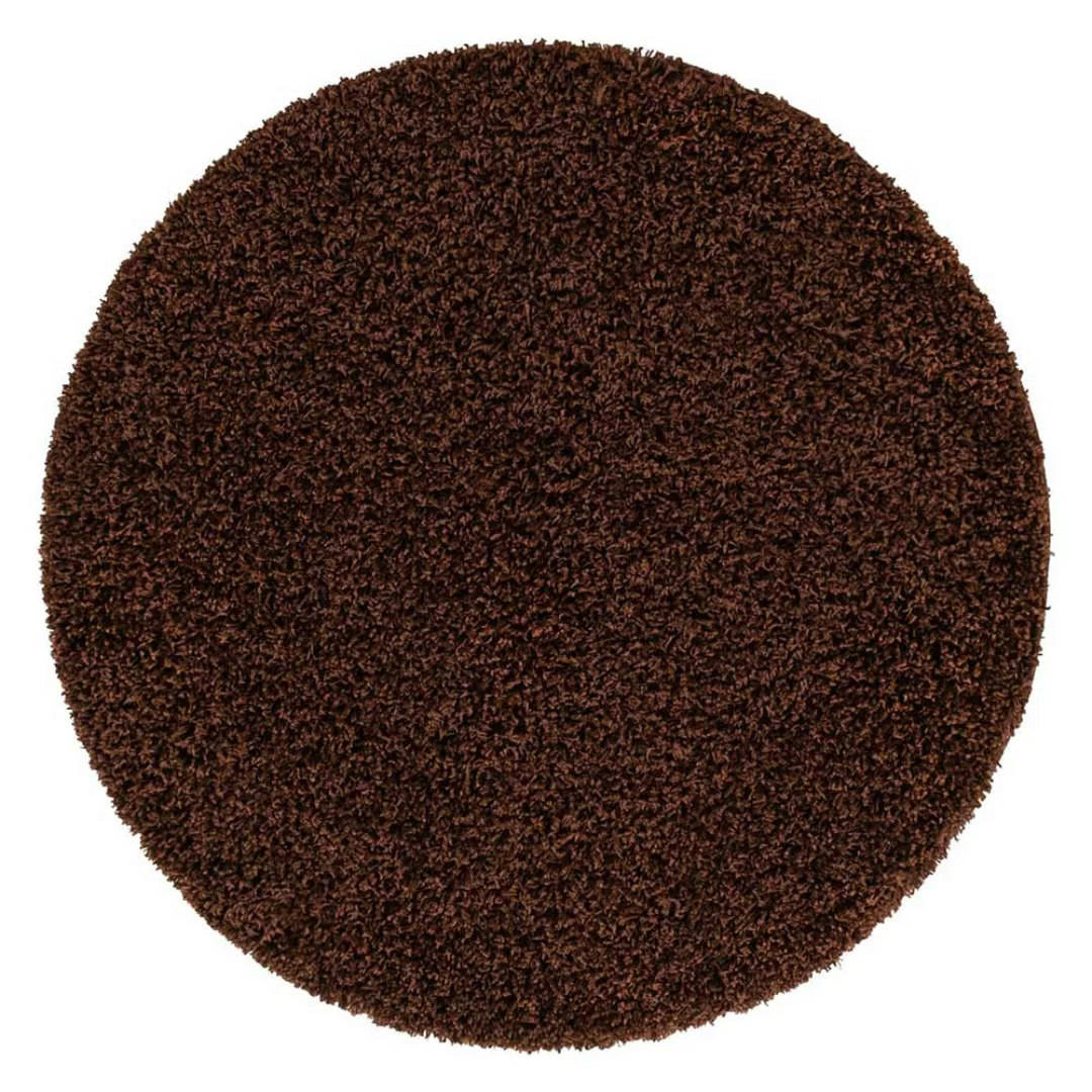 Dunkelbrauner Shaggy Teppich aus Hochflor 120 cm oder 150 cm Durchmesser günstig online kaufen