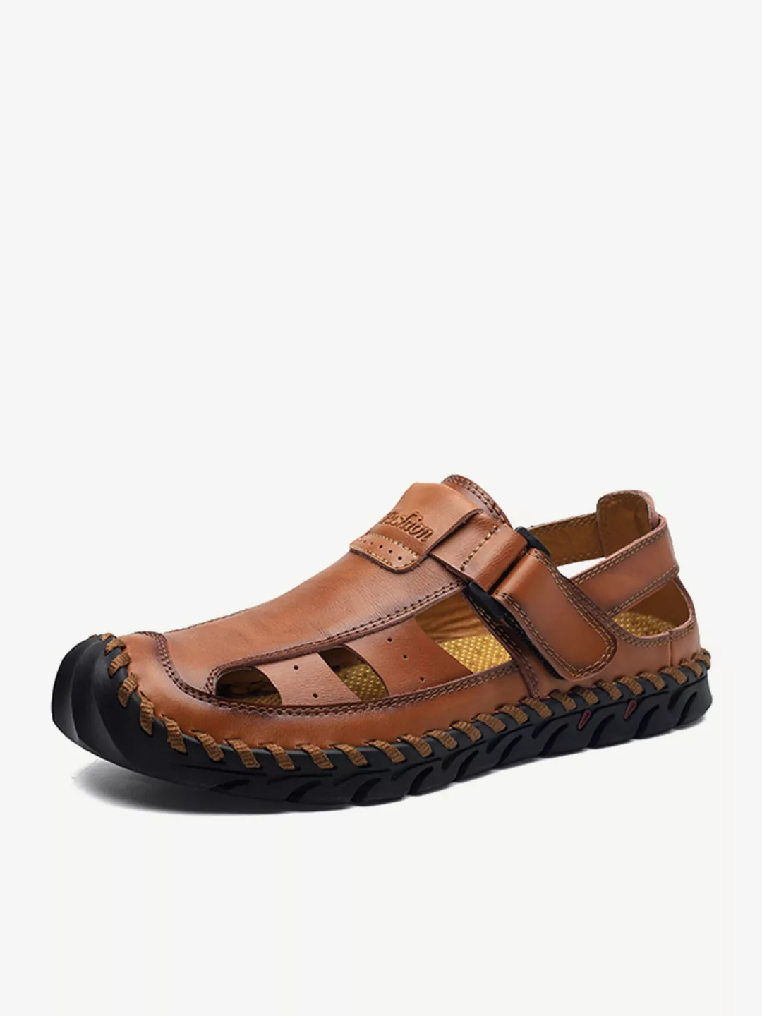 Herren Handnähen Leder rutschfeste Hakenschlaufe Casual Outdoor Sandalen günstig online kaufen