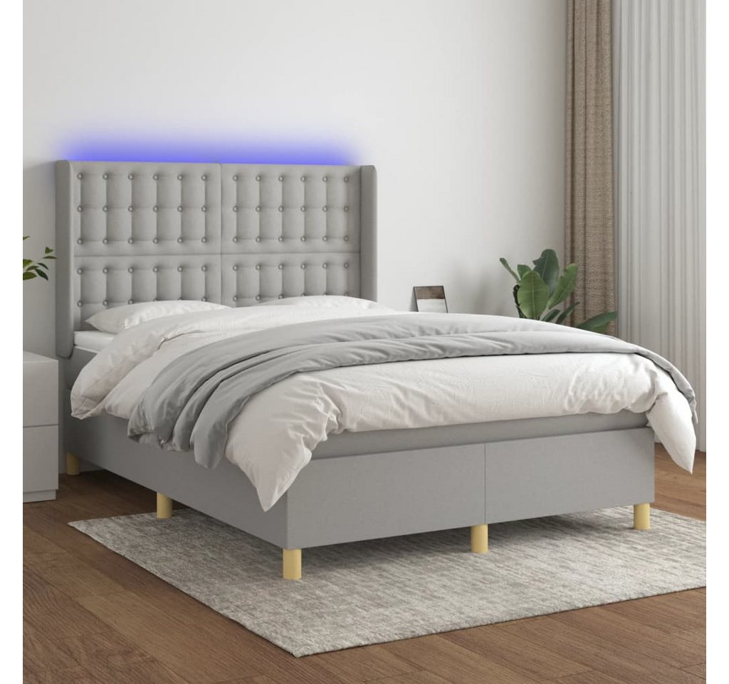 vidaXL Boxspringbett Boxspringbett mit Matratze LED Hellgrau 140x200 cm Sto günstig online kaufen