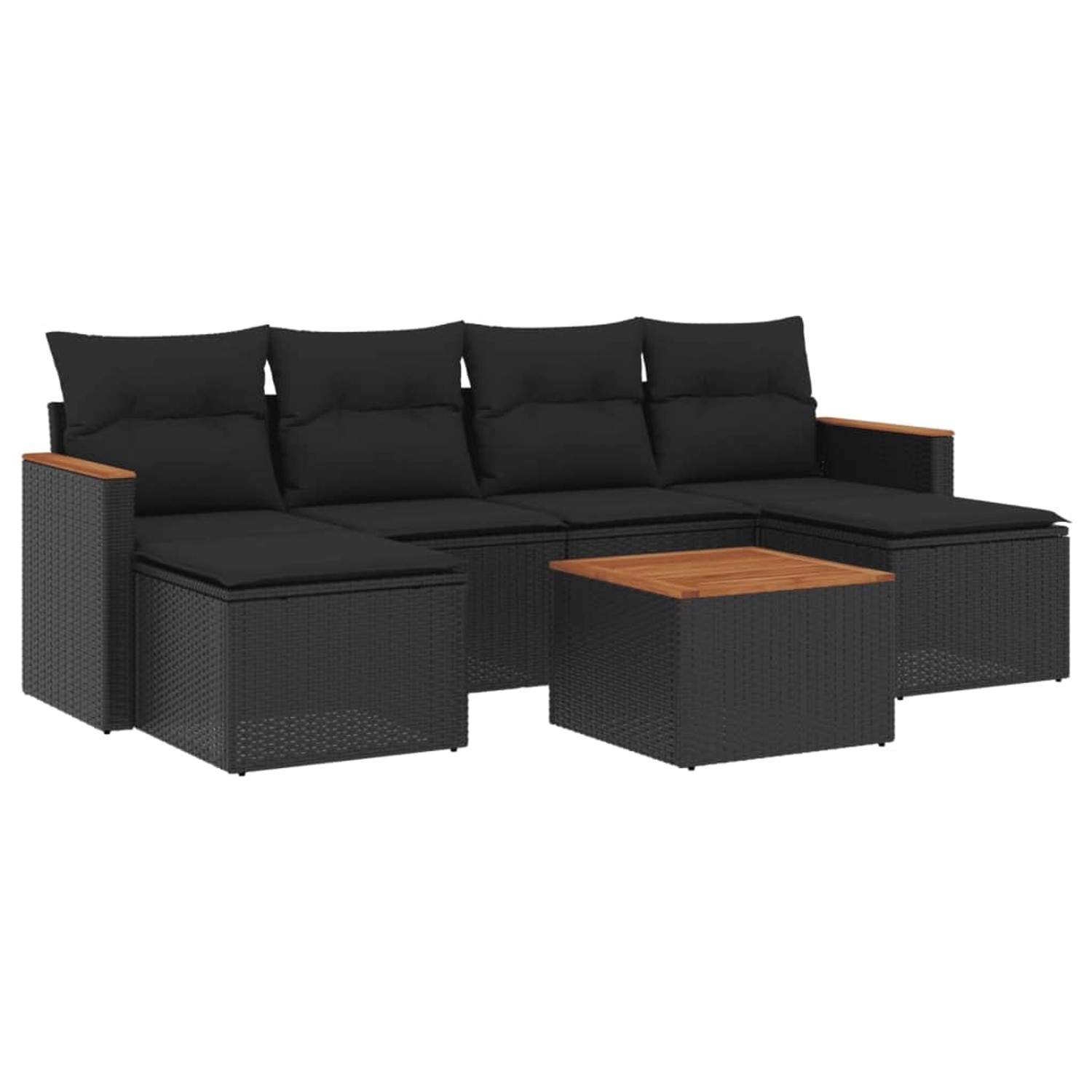 vidaXL 7-Tlg Garten-Sofagarnitur mit Kissen Schwarz Poly Rattan 3258625 günstig online kaufen