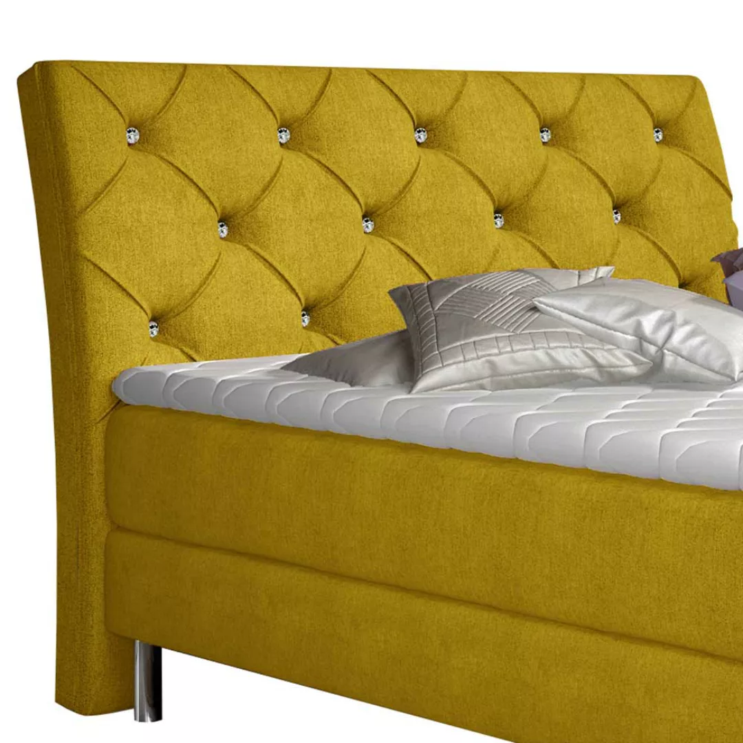 Polsterbett Boxspringbett in Currygelb 118 cm hoch günstig online kaufen