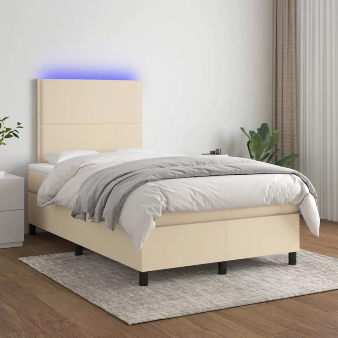 vidaXL Bettgestell Boxspringbett mit Matratze LED Creme 120x200 cm Stoff Be günstig online kaufen