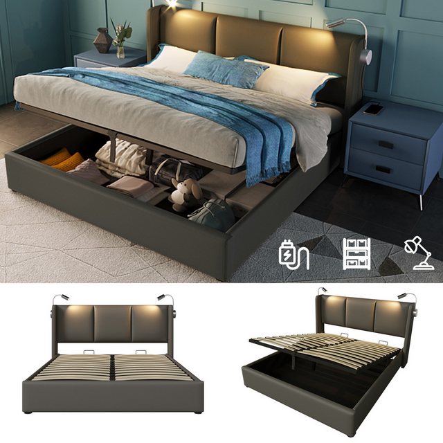 MODFU Polsterbett Doppelbett Stauraumbett Bett (140x200 mit lattenrost(Ohne günstig online kaufen