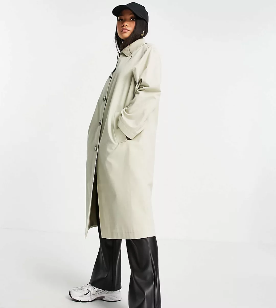 ASOS DESIGN Petite – Langer Trenchcoat in Stone-Neutral günstig online kaufen