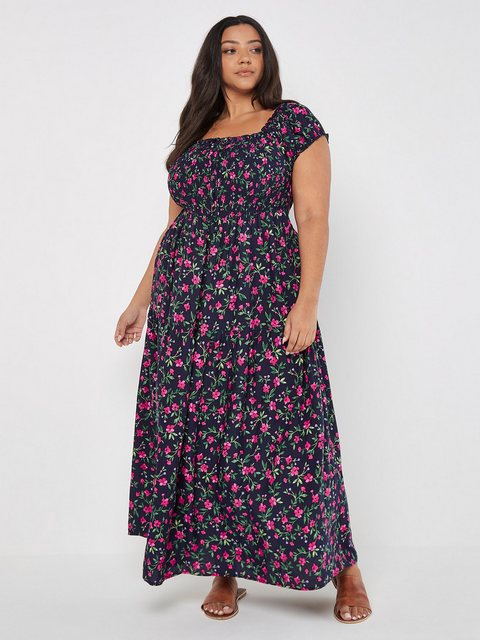 Apricot Maxikleid Curve Ditsy Floral Milkmaid Dress, mit gesmoktem Oberteil günstig online kaufen