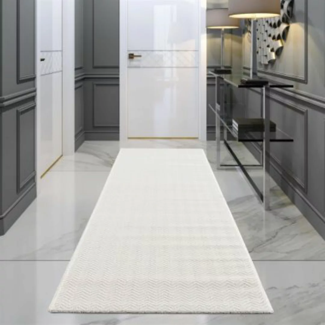 carpet city® Teppich Kurzflor Einfarbig Chevron-Optik - Creme - Hochtief-Ef günstig online kaufen