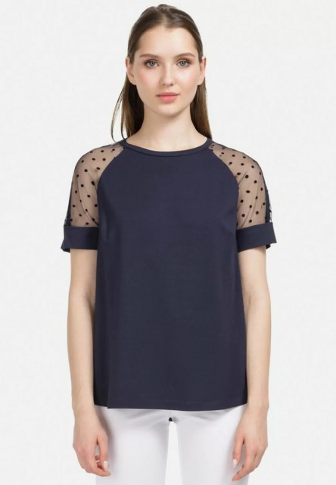 HELMIDGE Kurzarmbluse Bluse mit transparenten Chiffon-Ärmeln günstig online kaufen