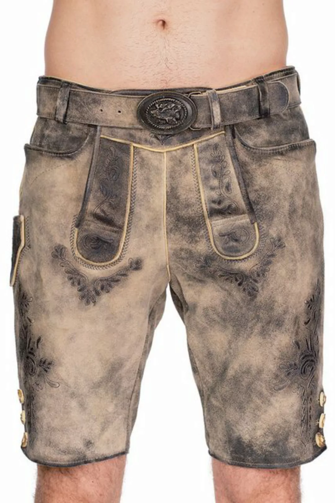 Maddox Trachtenlederhose Lederhose Herren kurz - HOPFENSEE - beige antik günstig online kaufen