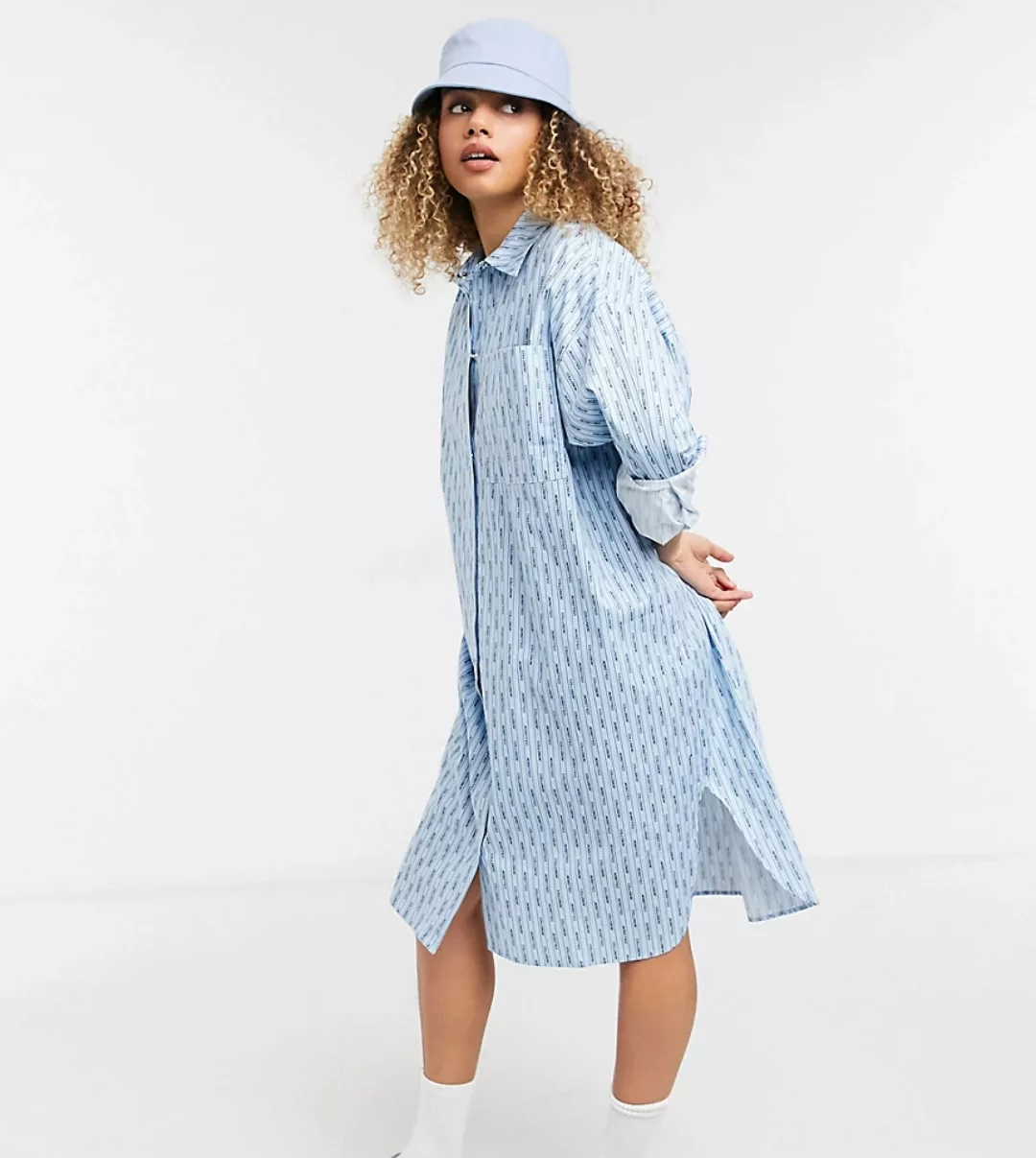 COLLUSION – Oversize-Hemdkleid in Midilänge mit blauen Streifen im Collusio günstig online kaufen