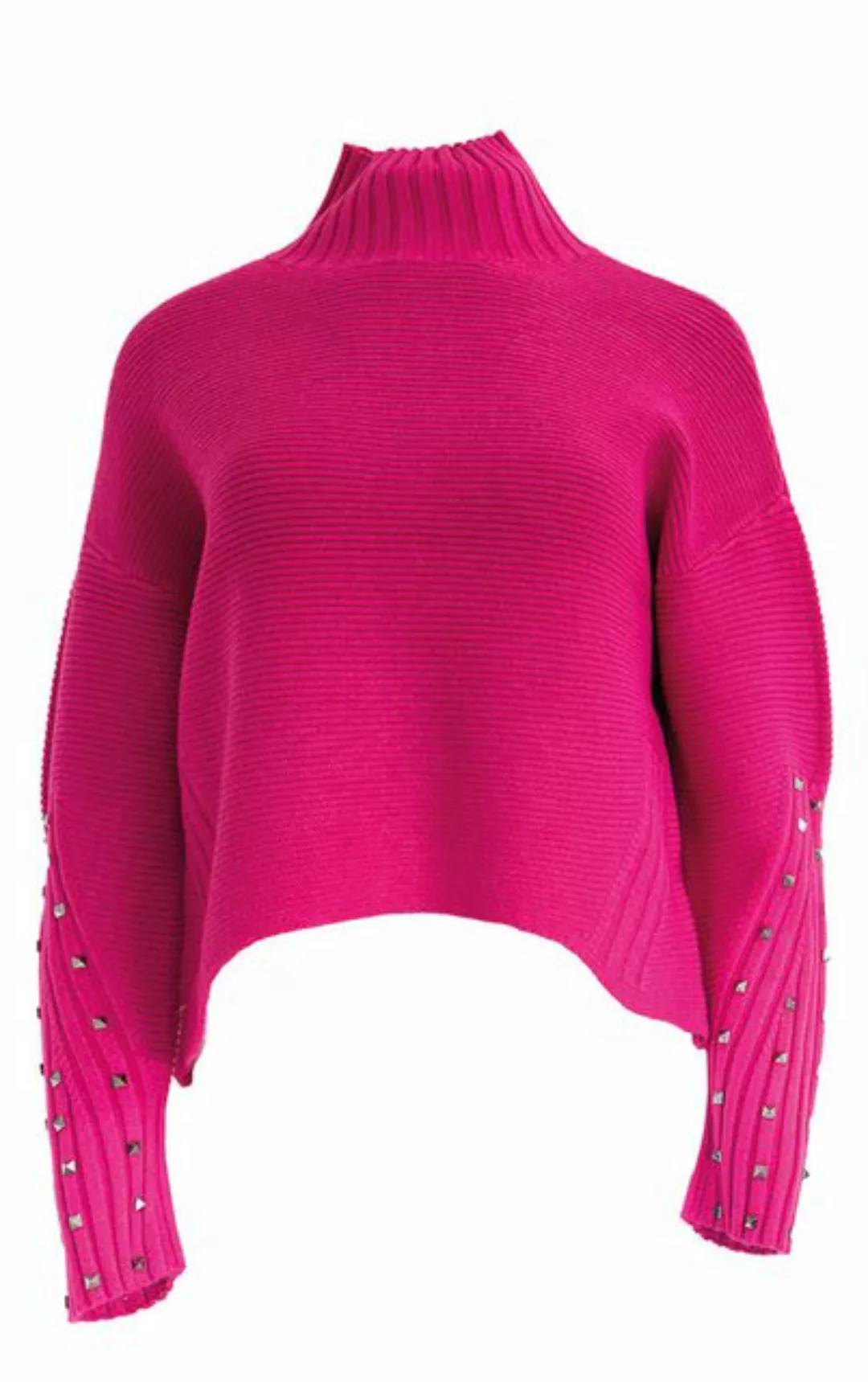 Passioni Strickpullover mit Stehkragen in leuchtendem Fuchsia-Rosa und Niet günstig online kaufen