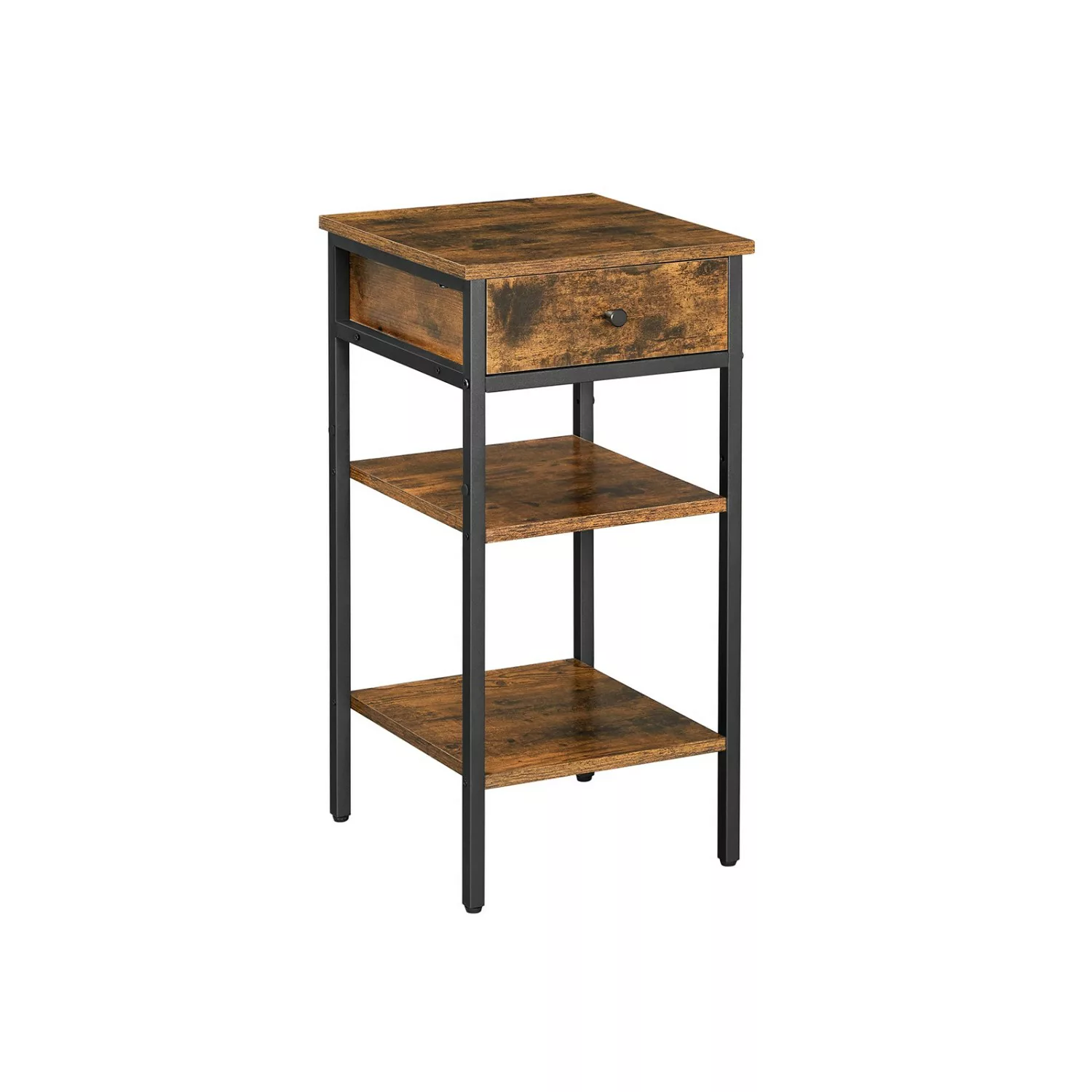 Vasagle Nachttisch Schublade und 2 Ablagen 35 cm x 35 cm x 70 cm Braun-Schw günstig online kaufen