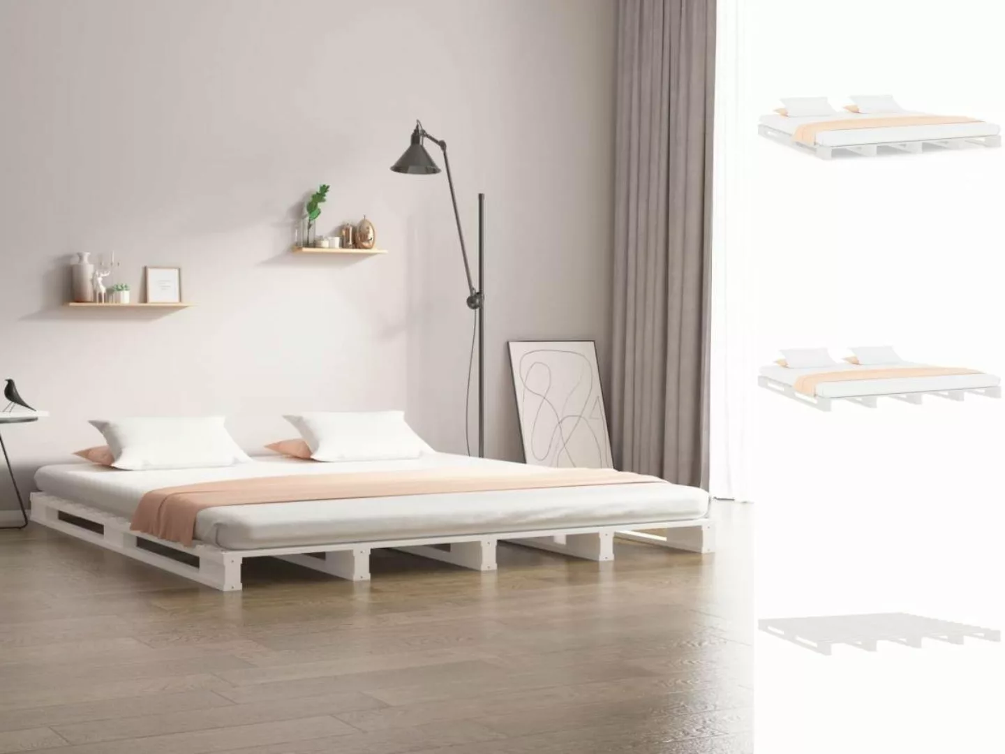 vidaXL Bettgestell Massivholzbett Weiß 140x190 cm Kiefer Bett Bettrahmen Be günstig online kaufen