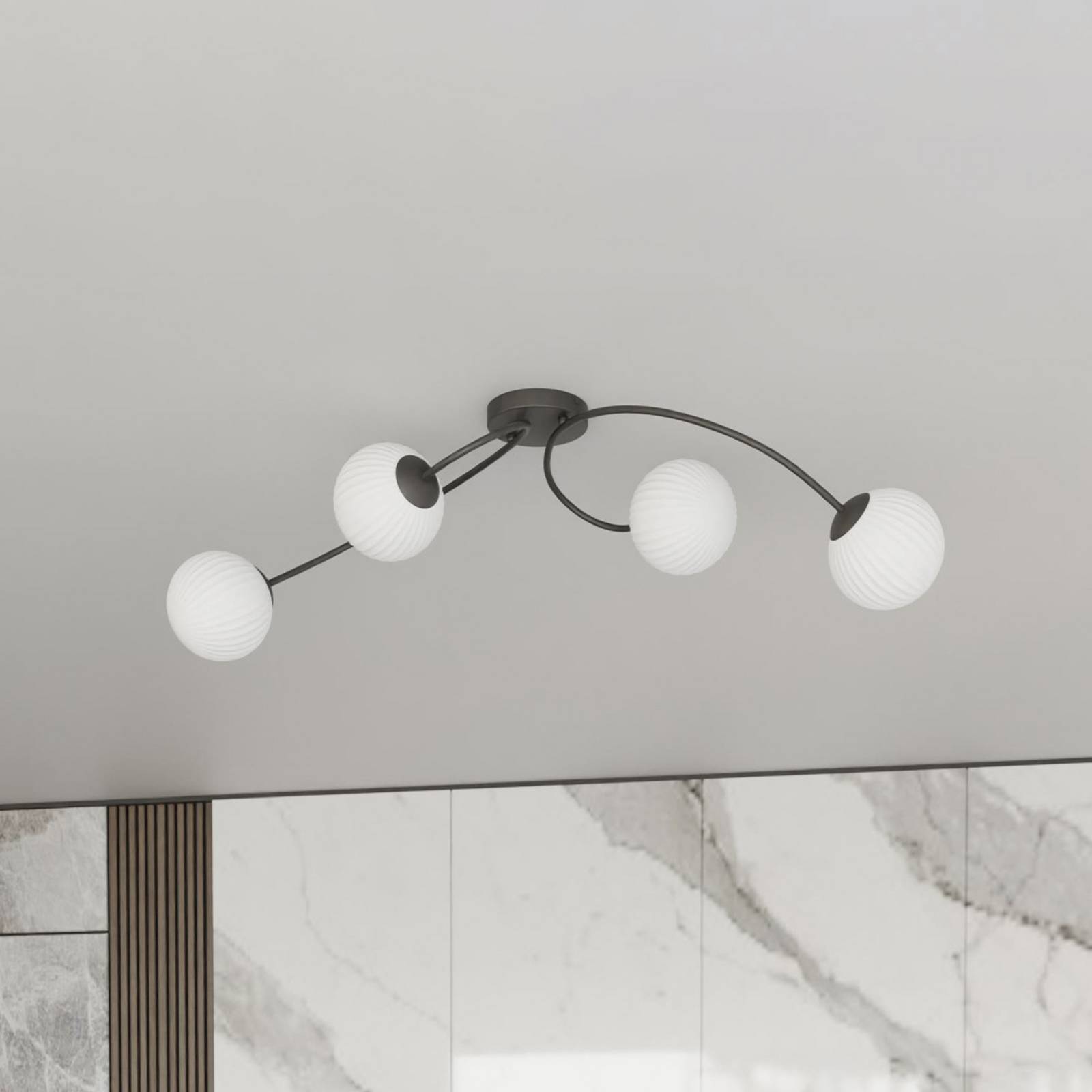 Deckenlampe Vibra, opal/schwarz, Länge 110 cm, Glas, 4-flg. günstig online kaufen