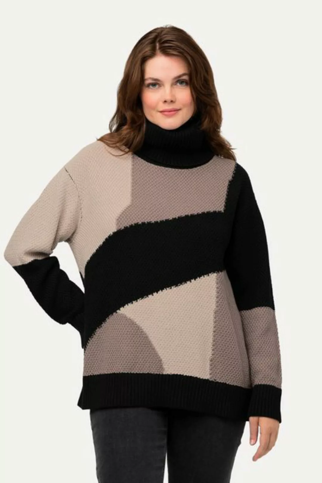 Ulla Popken Rollkragenpullover Pullover Colorblocking Rollkragen Langarm günstig online kaufen