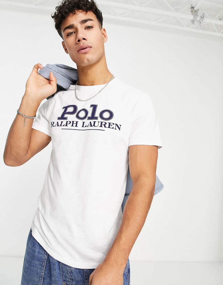 Polo Ralph Lauren – T-Shirt in Weiß mit Retro-Logo vorn günstig online kaufen