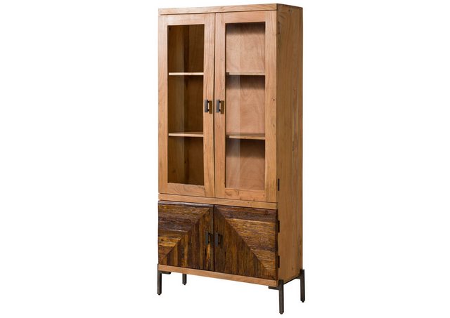 Massivmoebel24 Standvitrine (Altholz 90x40x198 natur lackiert LYON #160) günstig online kaufen