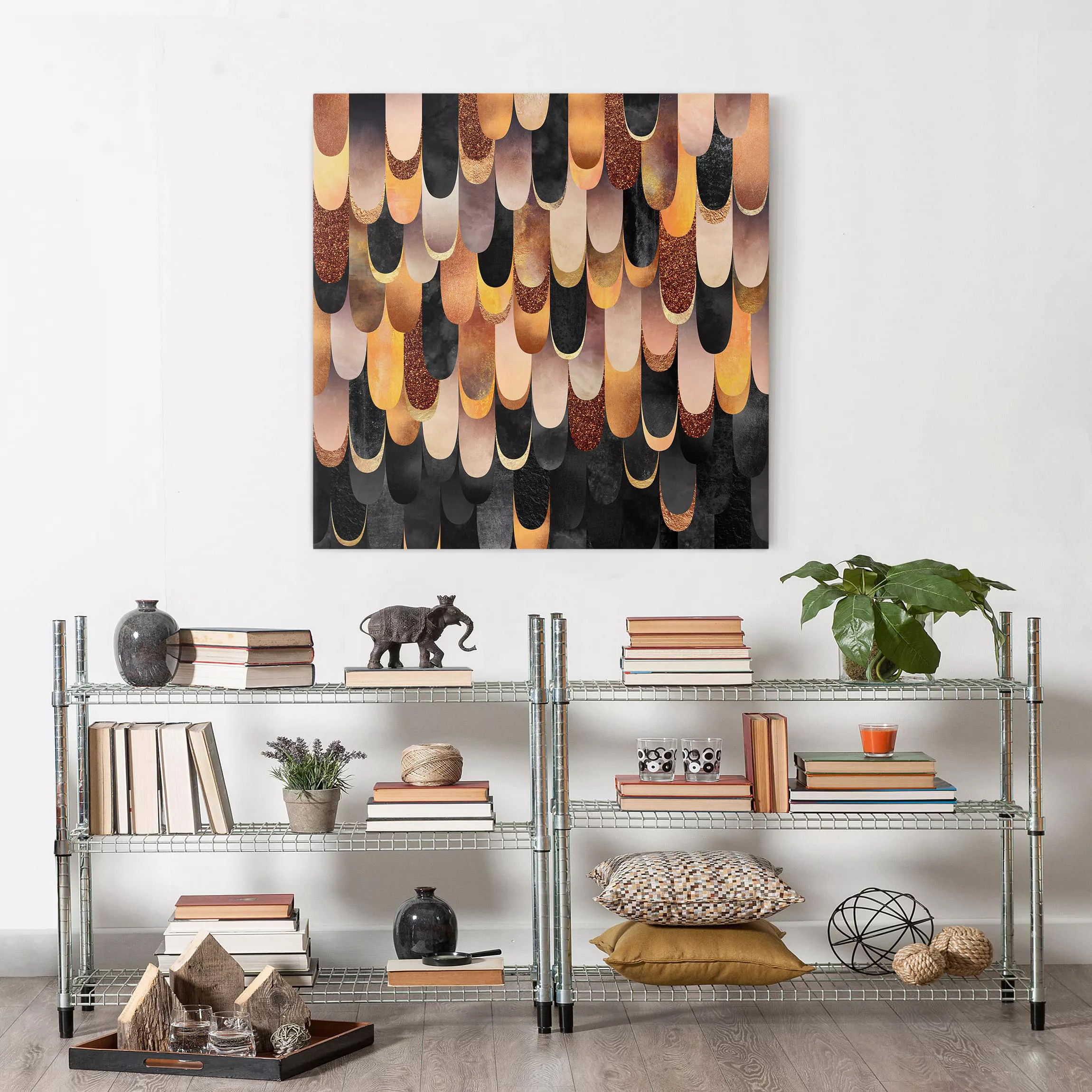 Leinwandbild Abstrakt - Quadrat Federn Bronze Schwarz günstig online kaufen