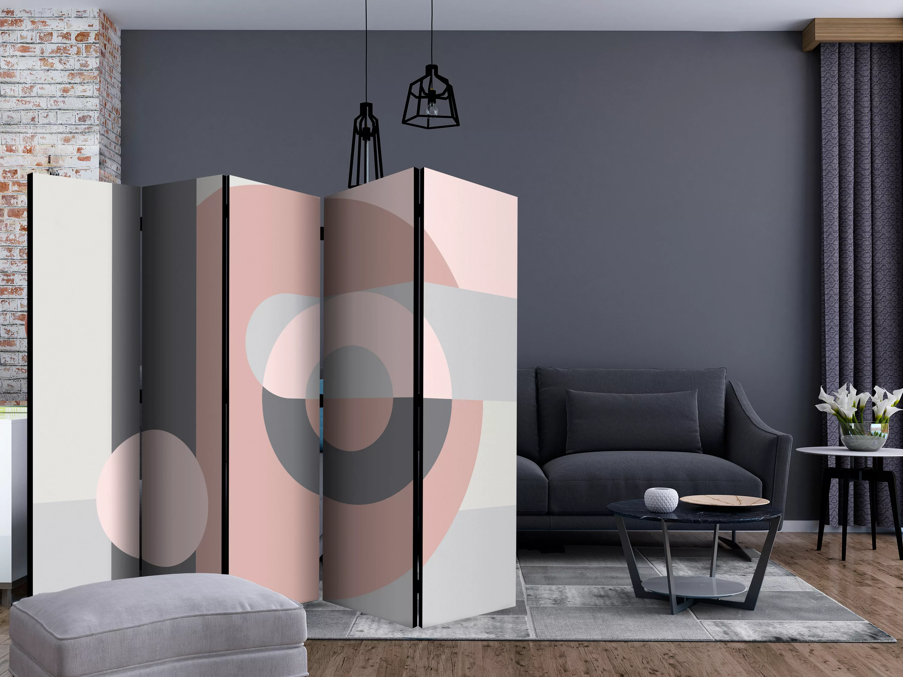 5-teiliges Paravent - Geometric Wreath (pink) Ii [room Dividers] günstig online kaufen