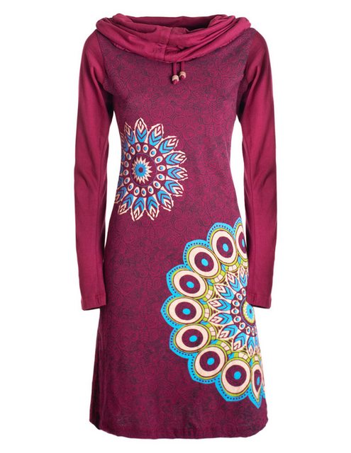 Vishes Tunikakleid Damen Mandala-Kleid Langarm-Shirtkleid Schal-Kragen Baum günstig online kaufen