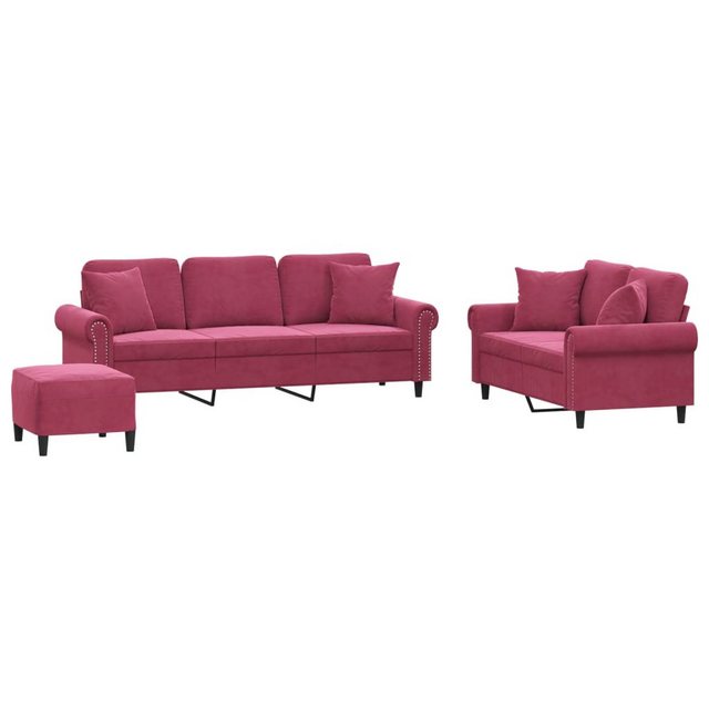 vidaXL Sofa 3-tlg. Sofagarnitur mit Kissen Weinrot Samt günstig online kaufen