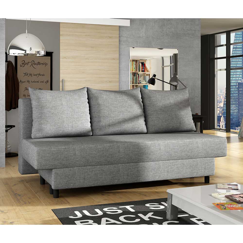 Futonschlafsofa 2er Schlafsofa in Grau aus Webstoff günstig online kaufen