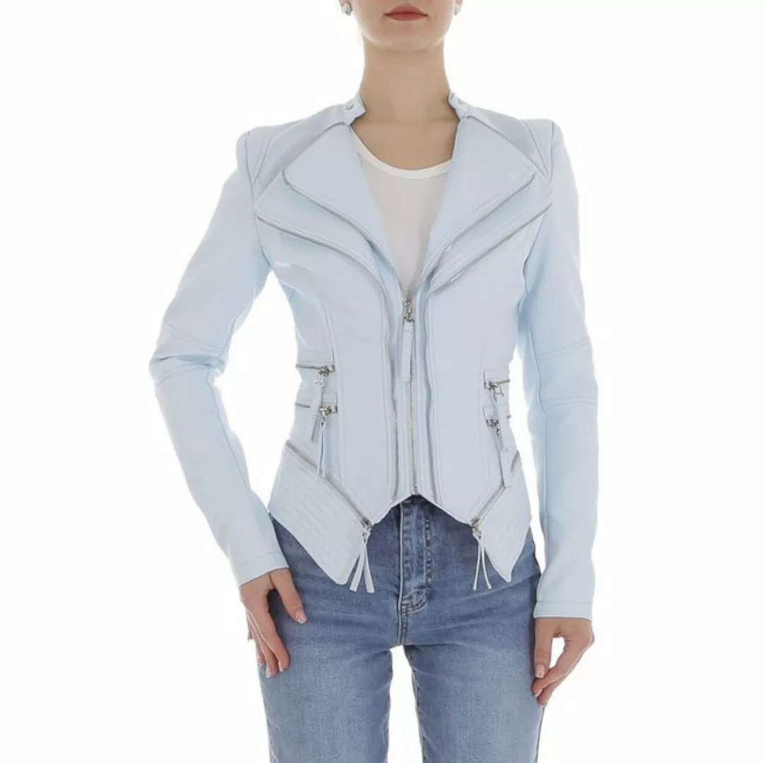 Ital-Design Lederimitatjacke Damen Freizeit (87123886) Bikerjacke in Hellbl günstig online kaufen