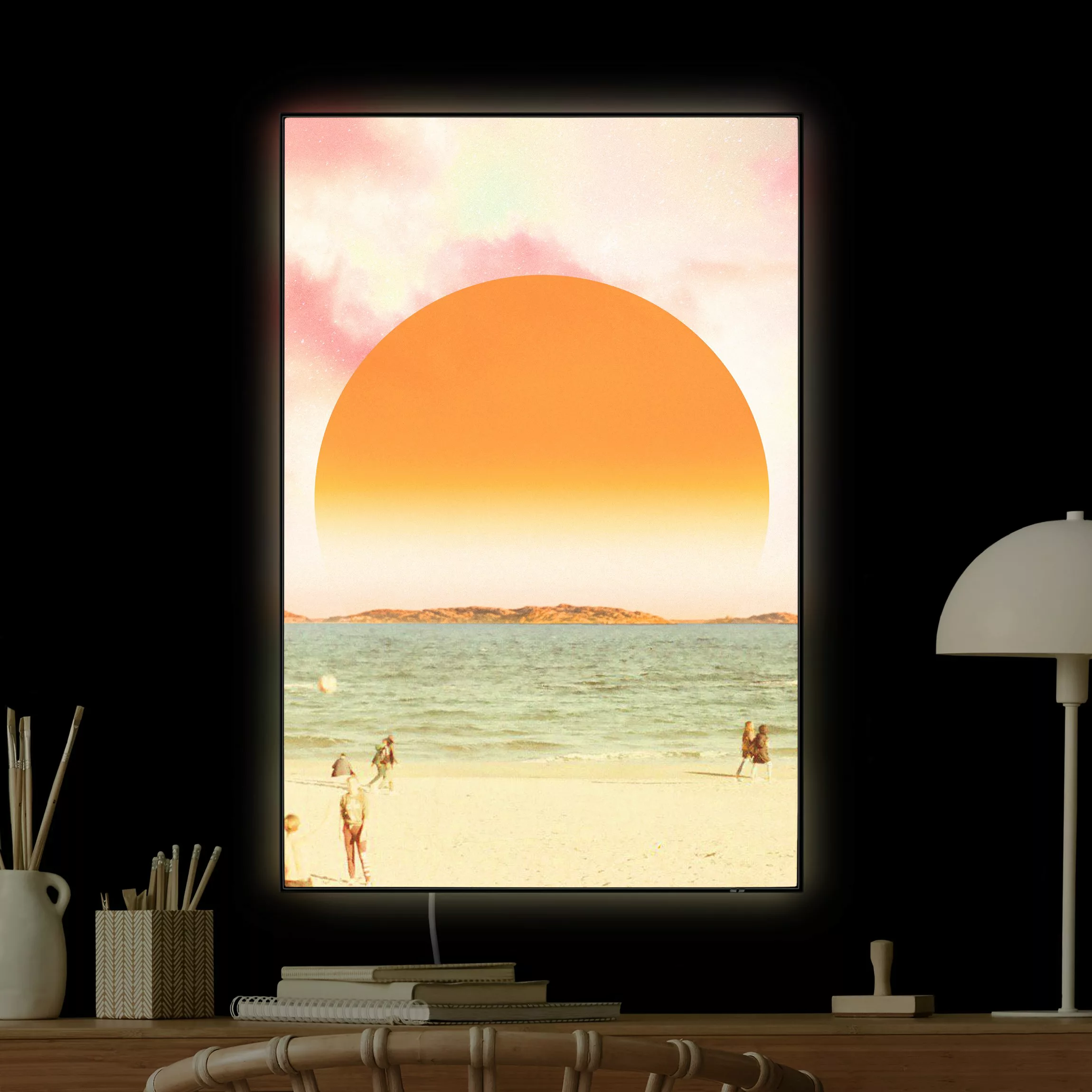 LED-Wechselbild Retro Sonnenuntergang am Meer günstig online kaufen