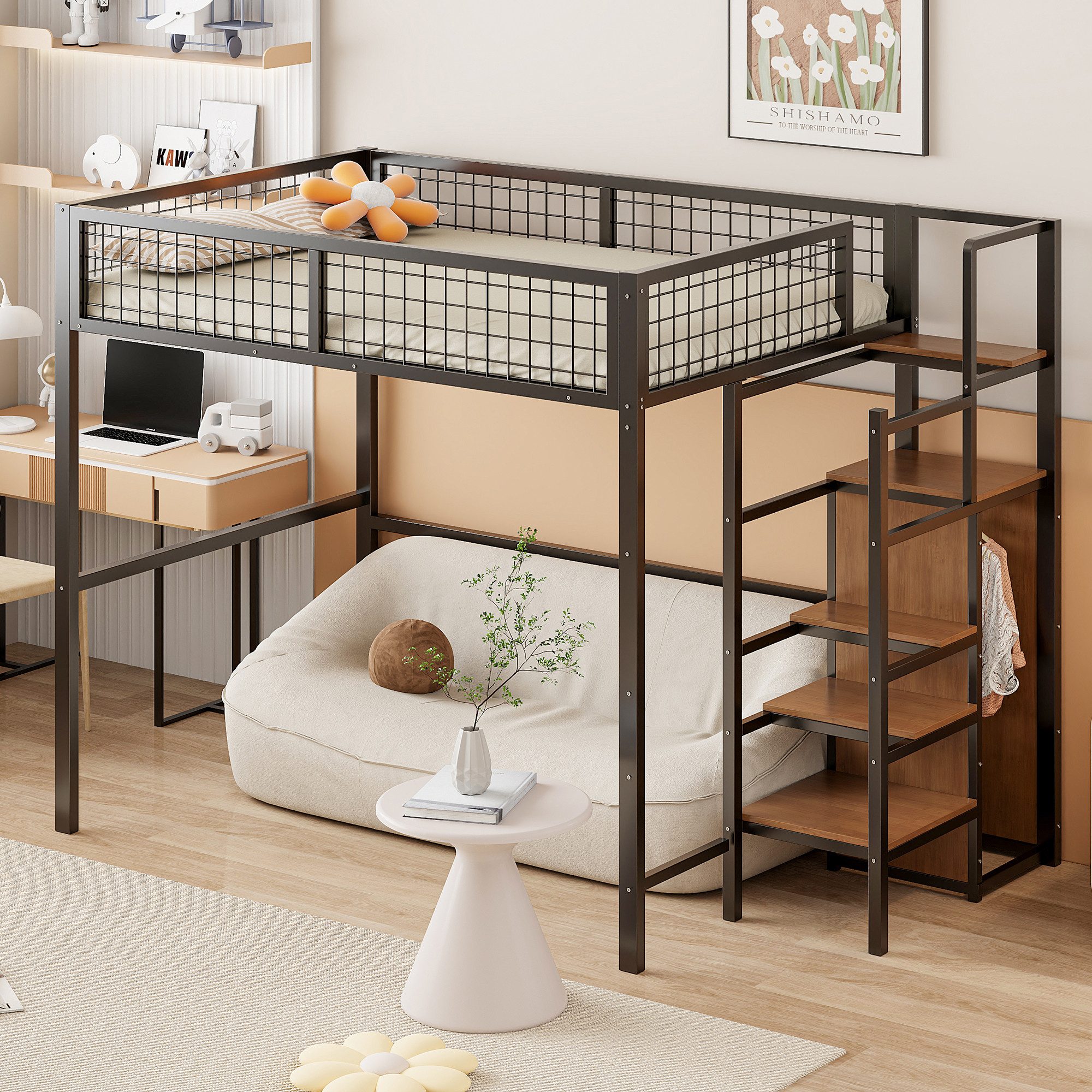 OKWISH Metallbett Kinderbett Einzelbett Stauraumbett Funktionsbett günstig online kaufen