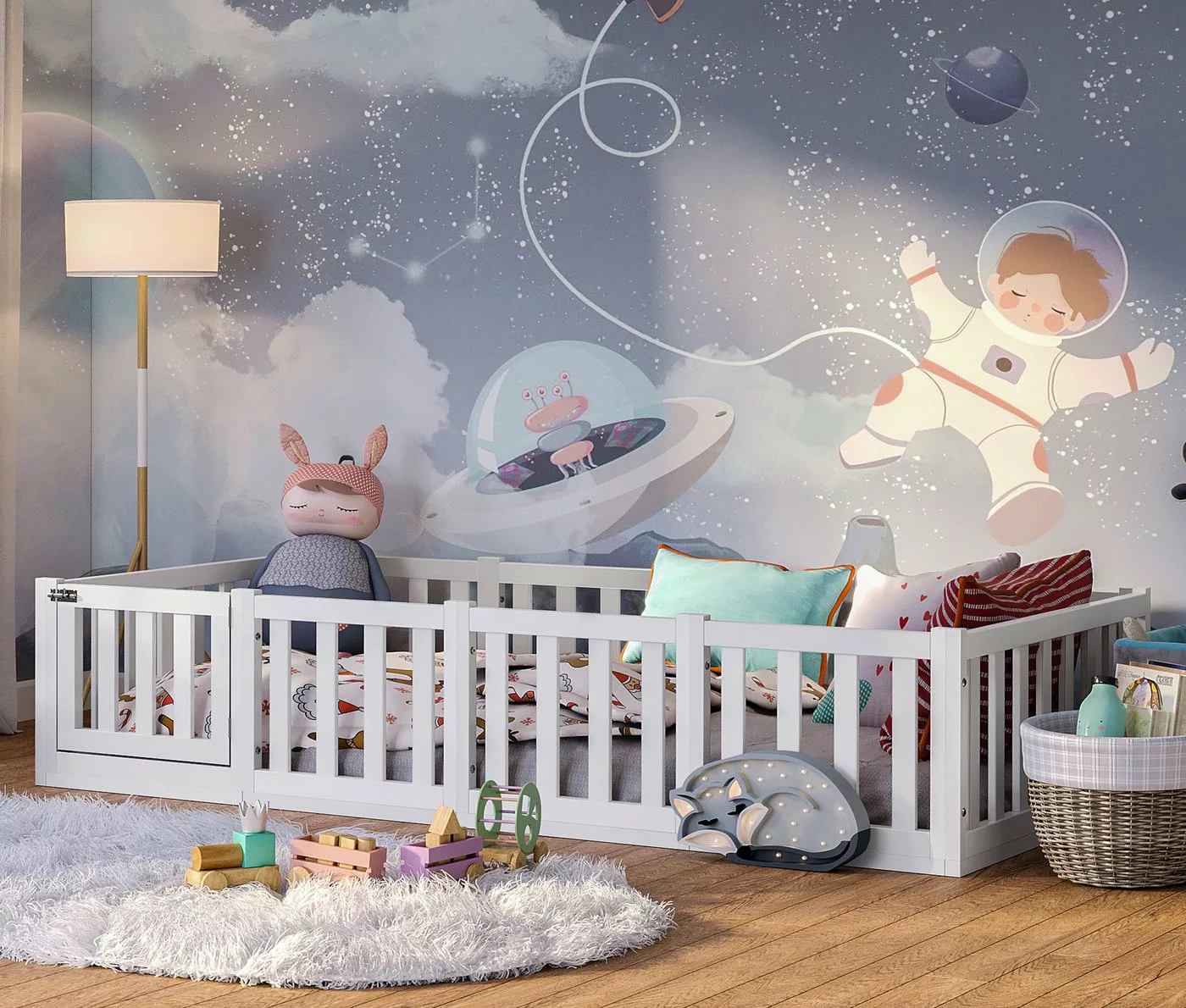 Bellabino Kinderbett Tapi (90x200 cm, weiß, Bodenbett mit Lattenrost, Rausf günstig online kaufen