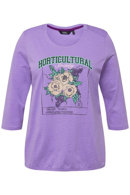 Ulla Popken Rundhalsshirt Shirt Blumenmotiv Gummisaum Rundhals 3/4-Arm günstig online kaufen