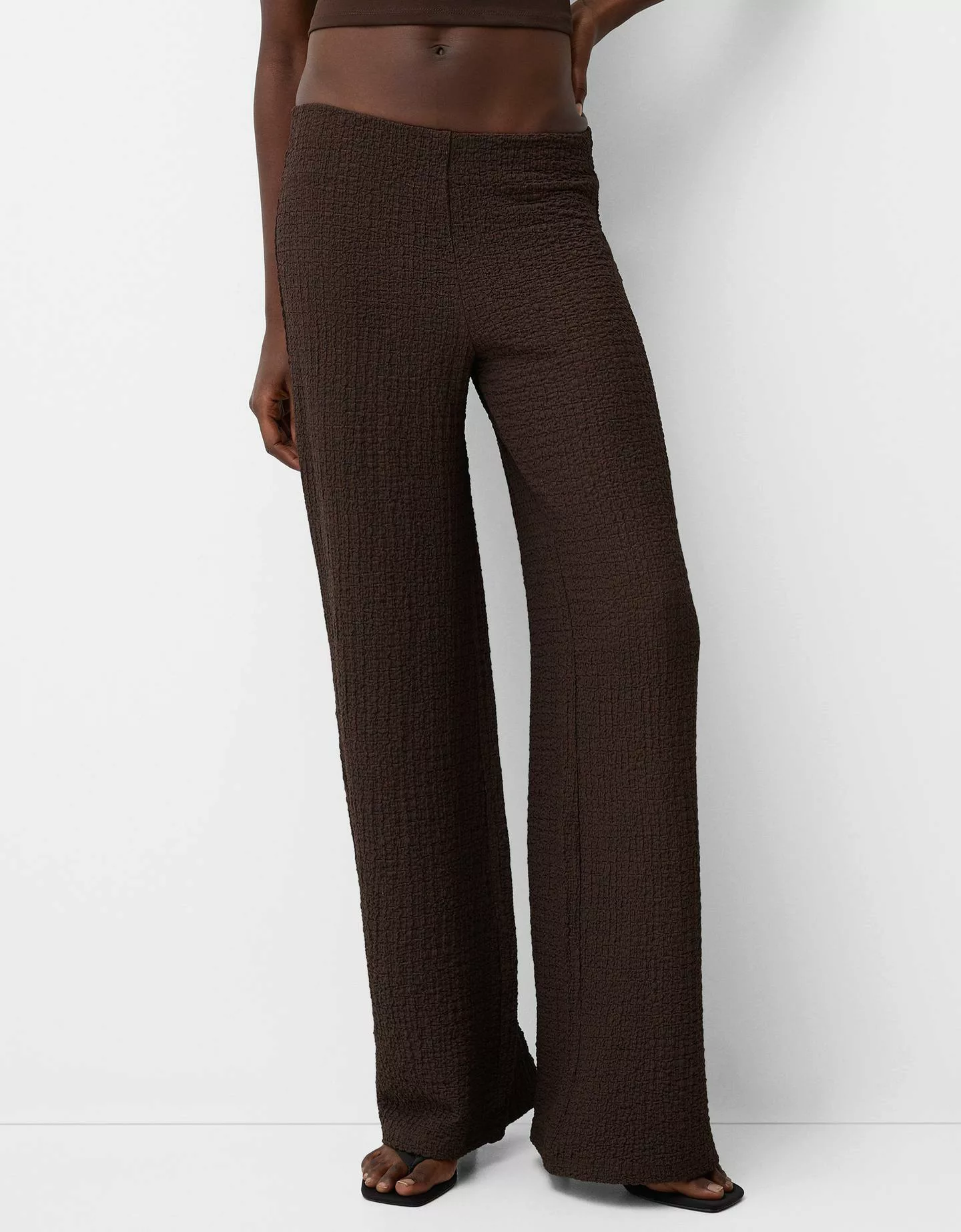 Bershka Wide-Leg-Hose Mit Waffelstruktur Damen Xs Braun günstig online kaufen