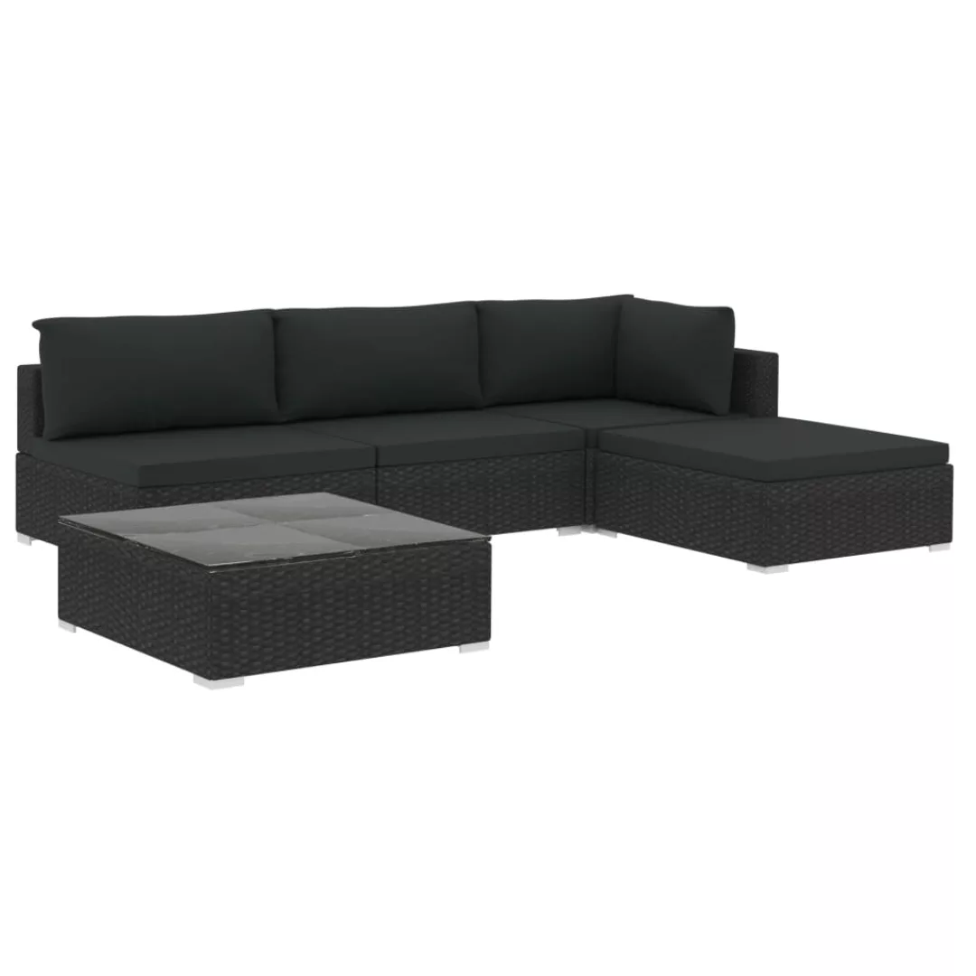 5-tlg. Garten-lounge-set Mit Auflagen Poly Rattan Schwarz günstig online kaufen