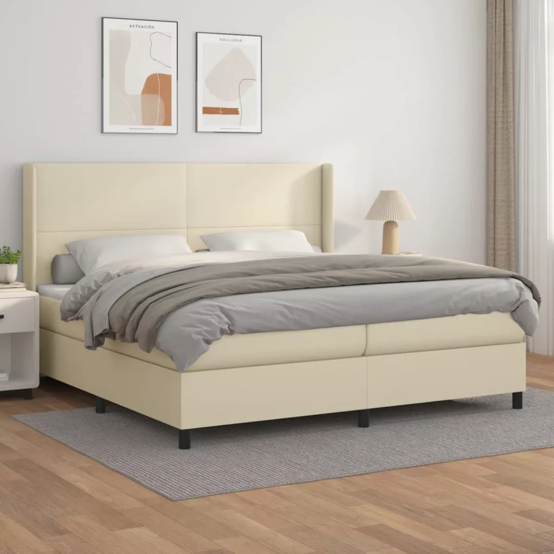 Vidaxl Boxspringbett Mit Matratze Creme 200x200 Cm Kunstleder günstig online kaufen