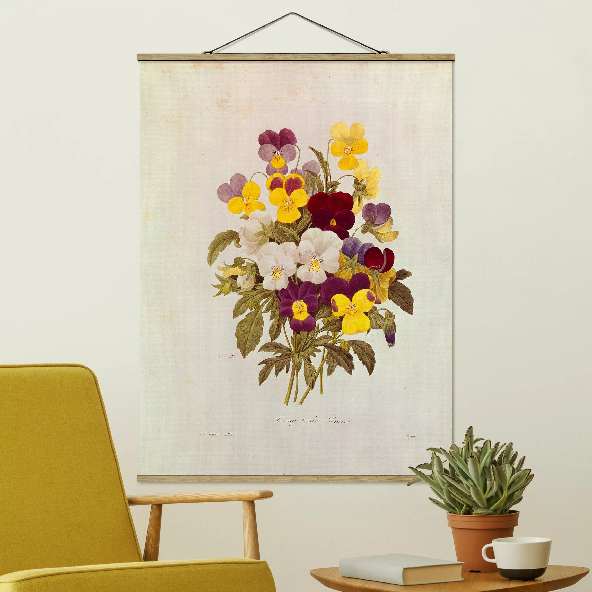 Stoffbild Blumen mit Posterleisten - Hochformat Pierre Joseph Redouté - Ein günstig online kaufen